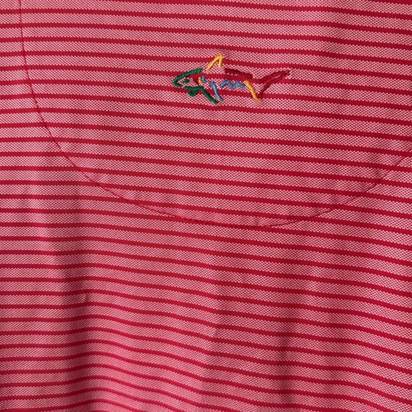 Greg Norman Collection Men’s Red Striped Golf Shirt with Country Club Embroidery - Picture 2 of 4